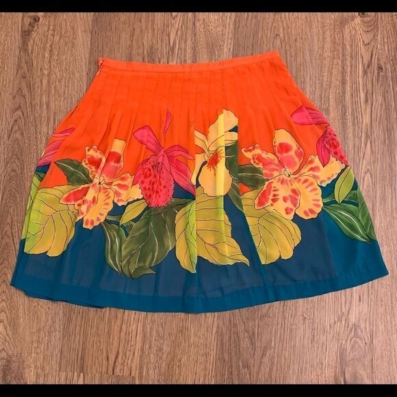 Bandolino Orange/Green Blue Floral Pleated Skirt - Picture 3 of 4
